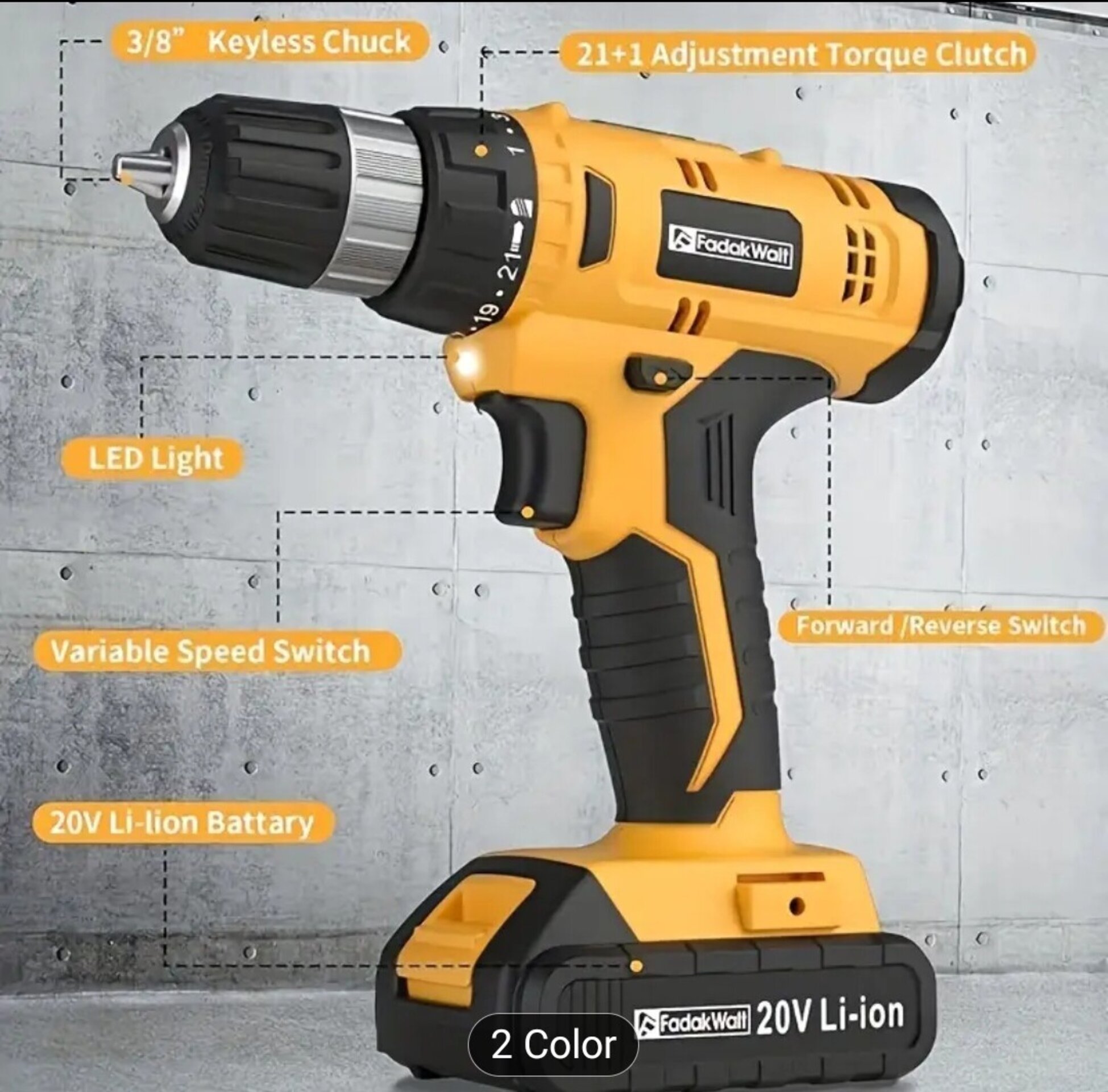 Taladro Inalámbrico Fadak Wait Amarillo - 2