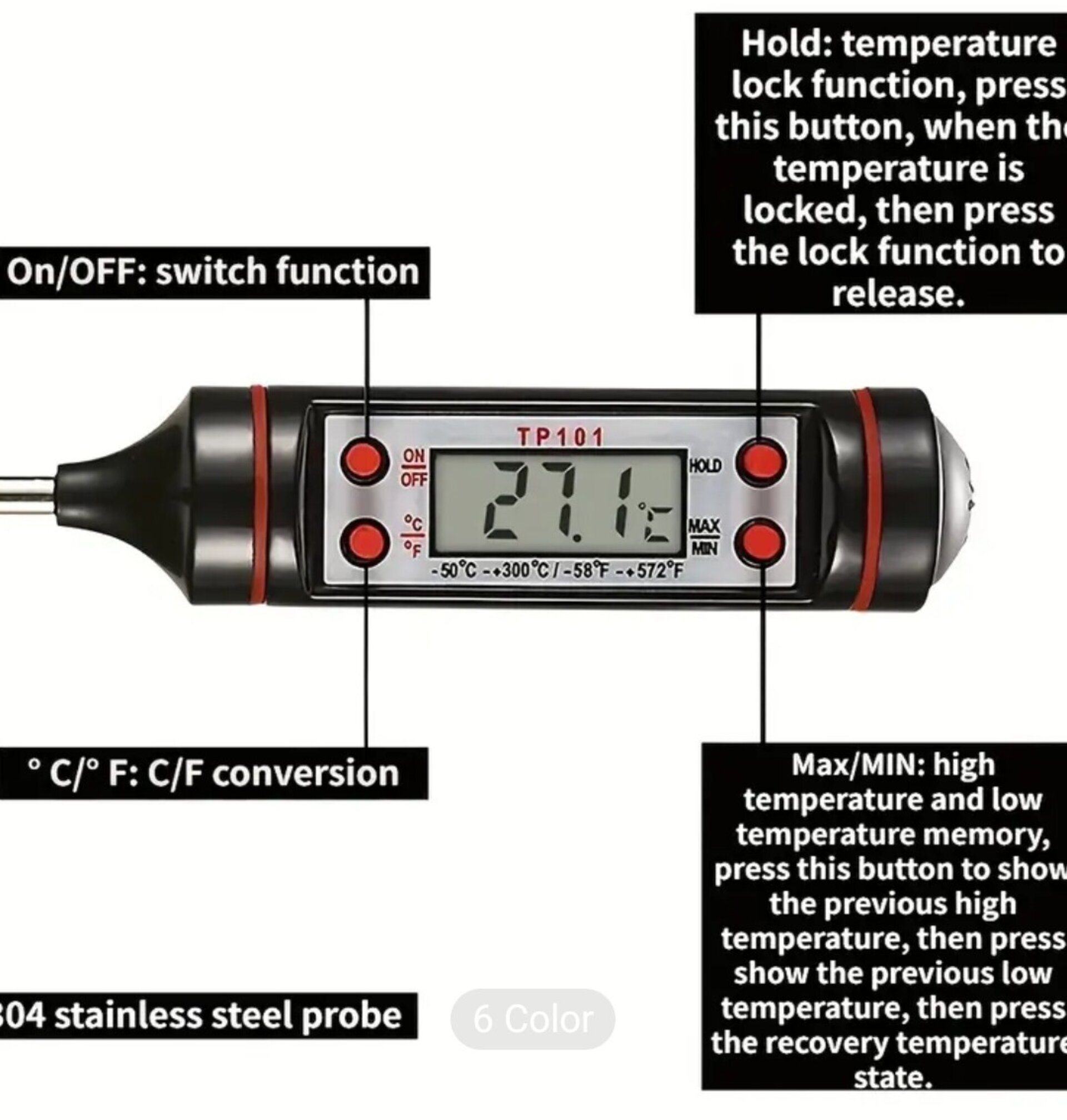 Termómetro De Cocina Negro - 10