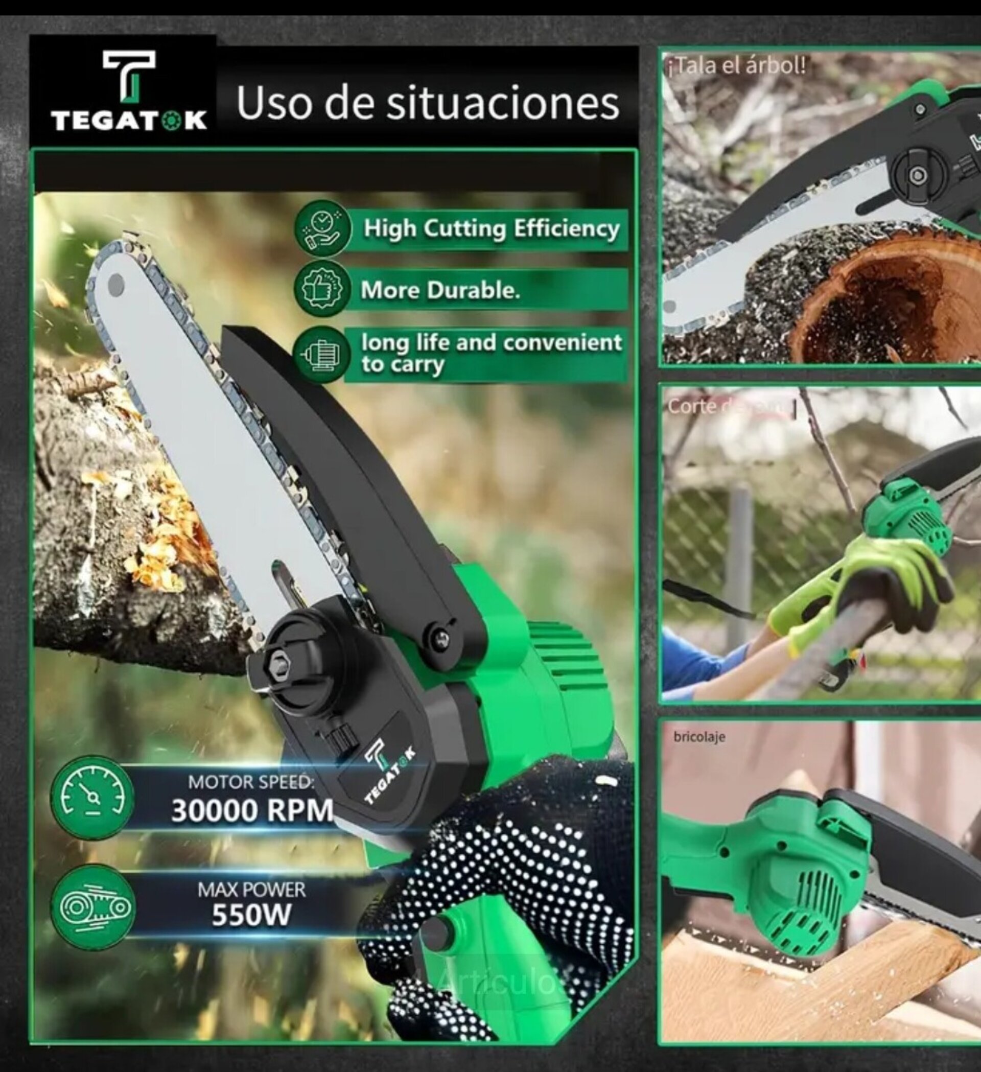 Motosierra Mini TEGATOK Verde - 4