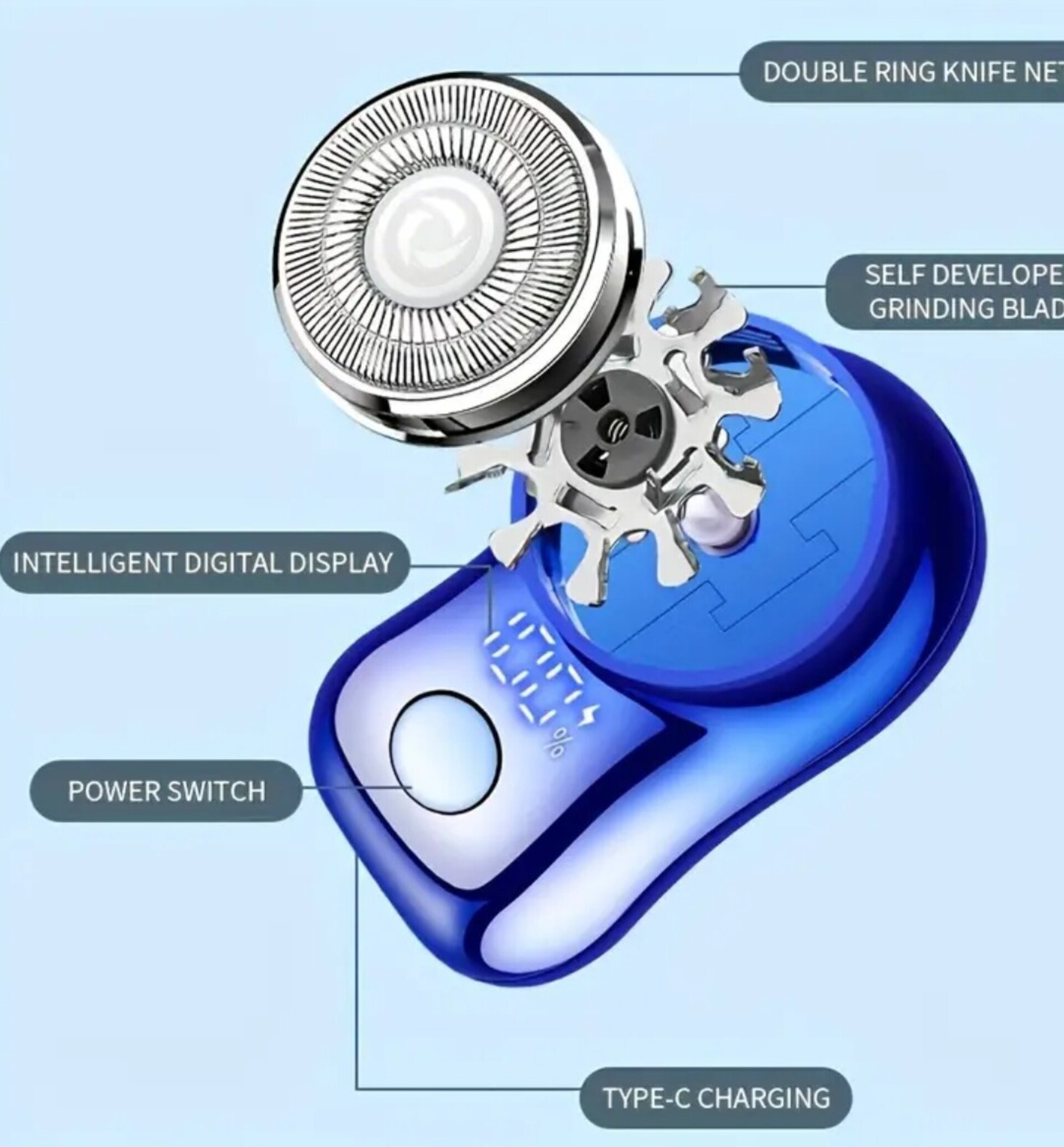 Afeitadora Eléctrica Mini Azul Con Display - 3