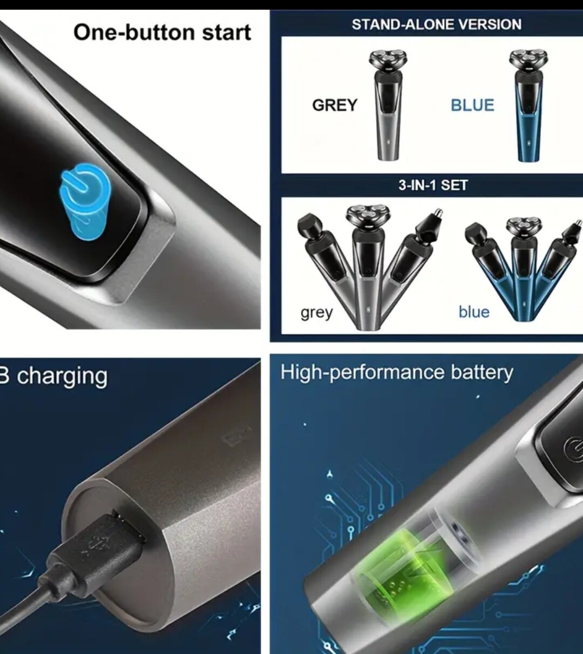 Afeitadora Carga USB  Azul 3 en 1 - 6